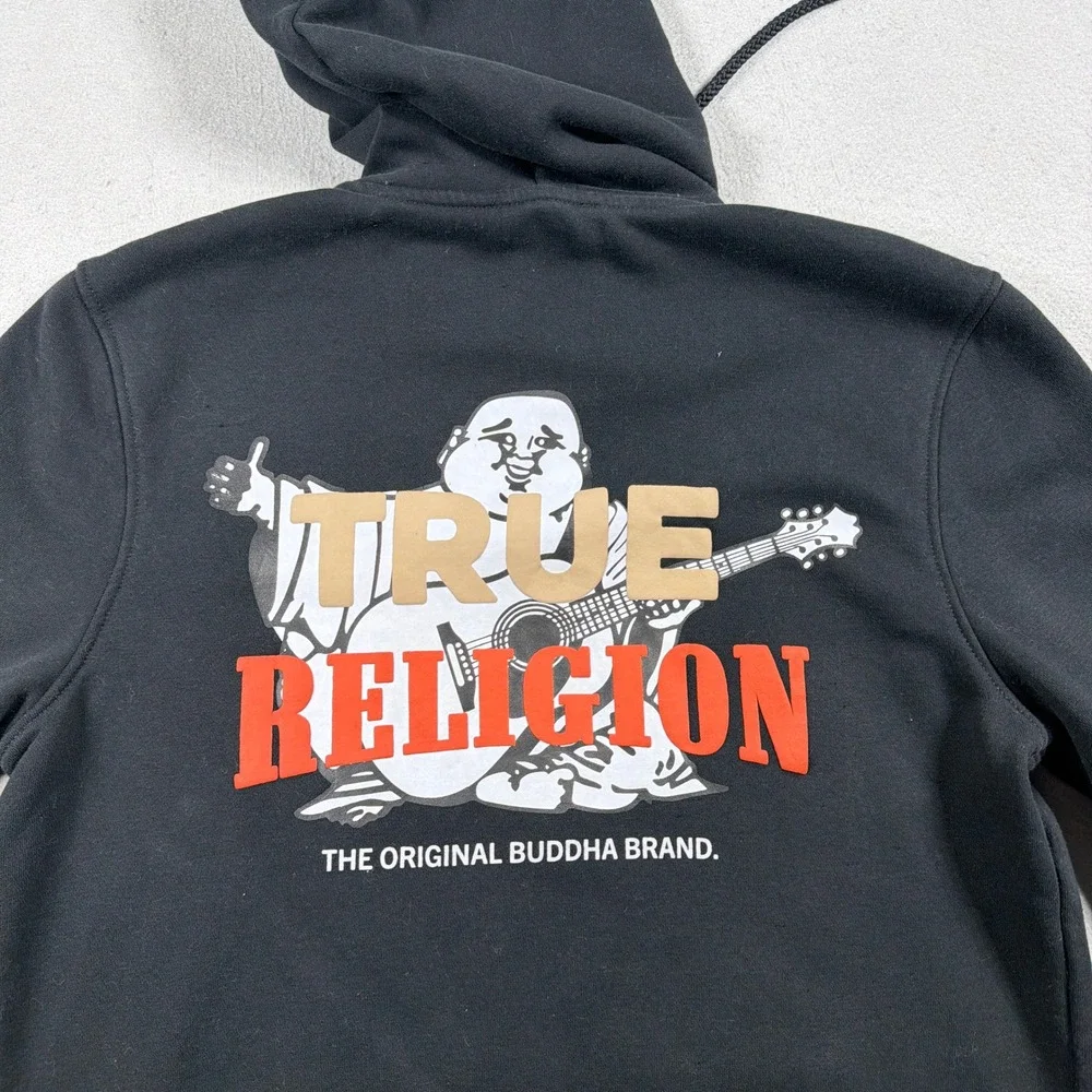 True Religion Zip Up Hoodie Men Small Graphic Logo Black Red Buddha‎ Streetwear